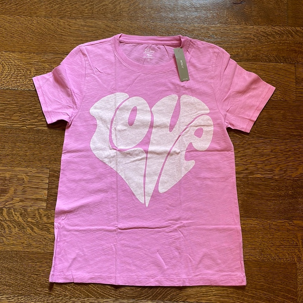 J. Crew Brand New w Tags LOVE Heart Pink T Shirt Size S Small NWT 💕